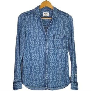 Anthro. Holding Horses - Chambray Ikat Print Button Up
